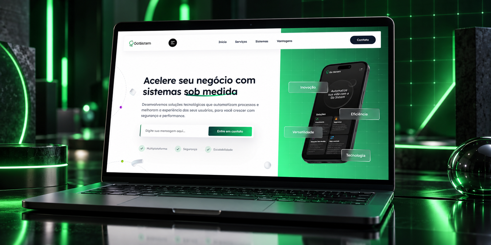 Mockup do projeto GoSistem — Site empresarial